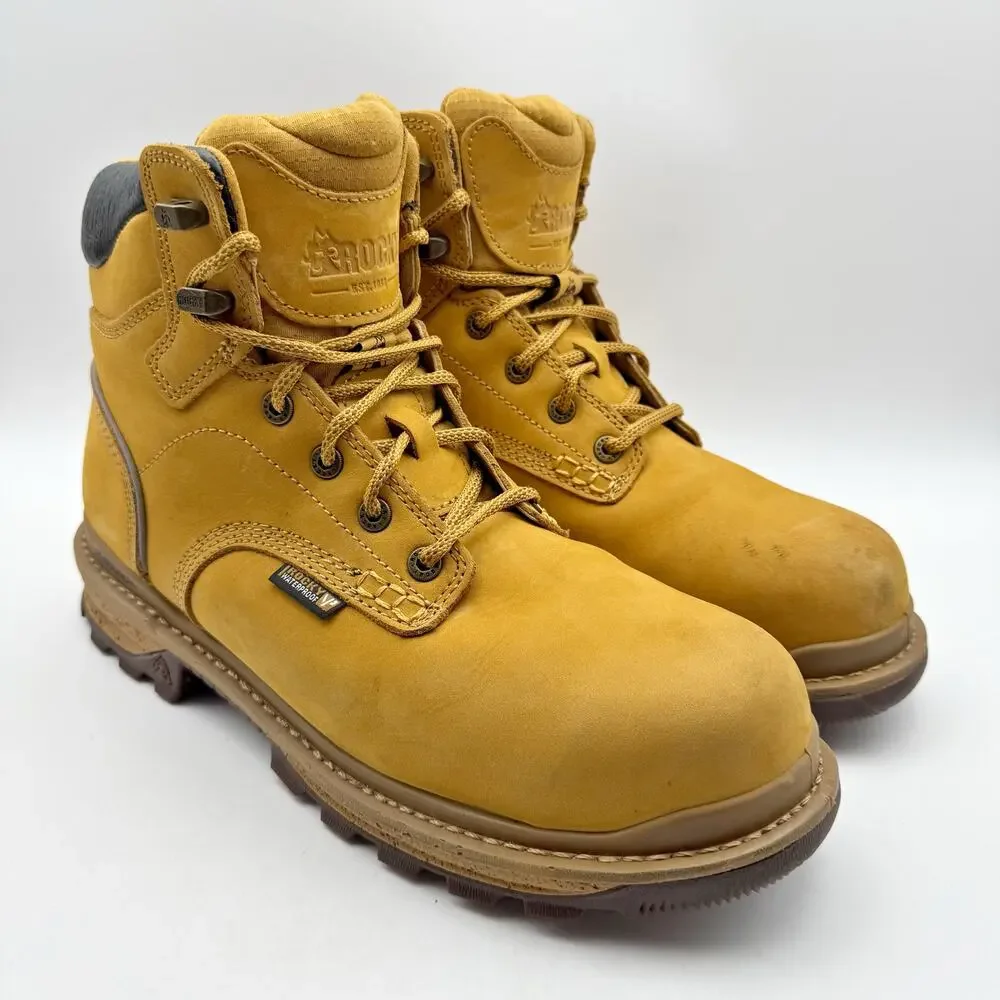 Rocky Mens Rams Horn Composite Toe Work Boot Size 10 Wide Brown Waterproof EUC